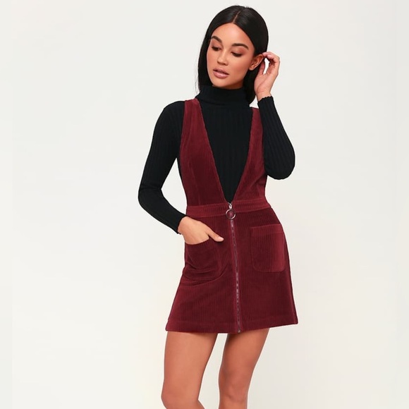 Burgundy sweet reputation Corduroy Overall Dress - Picture 1 of 5